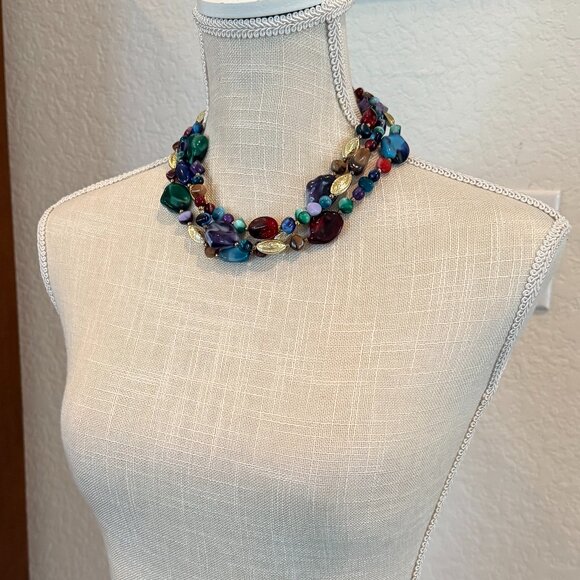 Multi-Color 3 Strand Acrylic Necklace - Picture 5 of 6